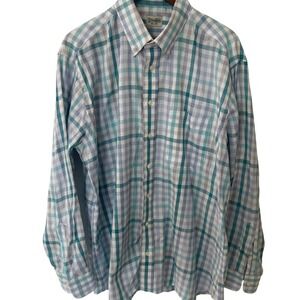 Gitman Bros‎ Mens XL Plaid Button Down Shirt Made in USA Teal Blue White Woven